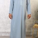 qamis émirati bleu clair grisé 192 manches longues (El 192)