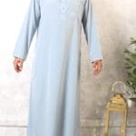 qamis saoudien bleu clair grisé 192 manches longues (Sa Mao 192)