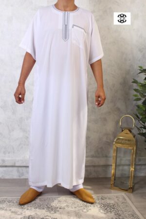 Qamis blanc manches courtes brodé El Bassira (Mc Br Blanc)