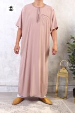 Qamis manches courtes brodé El Bassira taupe 181 Qamis manches courtes brodé El Bassira taupe 181