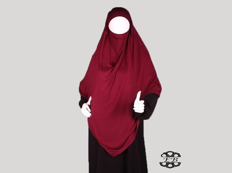 khimar pointu moyen avec bandeau integre tissu viscose couleur bordeaux