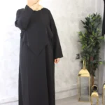 Abaya allaitement cache poitrine noir wool peach El Bassira (Hrb WP black)