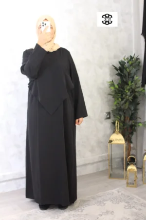 Abaya allaitement cache poitrine noir wool peach El Bassira (Hrb WP black)