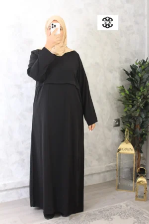 Abaya allaitement droite noir wool peach El Bassira (Hr WP black)