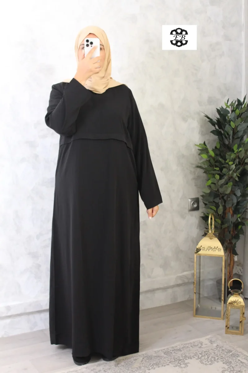 abaya allaitement coupe droite noir wool peach El Bassira Hr WP black