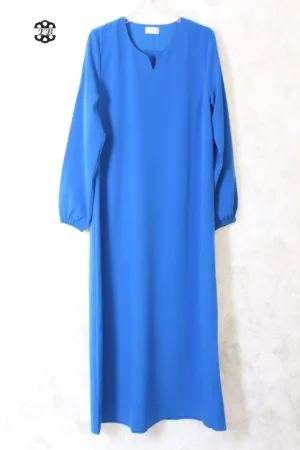 abaya coupe droite avec manches serrées aux poignets pour femme musulmane, de couleur bleu roi, en tissu koshibo et de la marque El Bassira