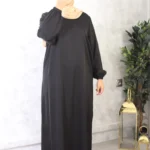 Abaya droite noir wool peach El Bassira (He WP black)