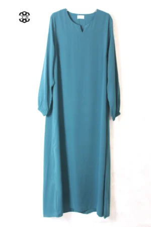abaya coupe droite avec manches serrées aux poignets pour femme musulmane, de couleur vert canard, en tissu wool peach et de la marque El Bassira
