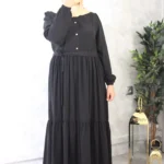 Abaya évasée noir wool peach El Bassira (Nuva WP black)