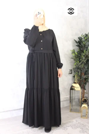 Abaya évasée noir wool peach El Bassira (Nuva WP black)