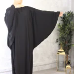 Abaya papillon noir manches ouvertes wool peach El Bassira (F WP black)
