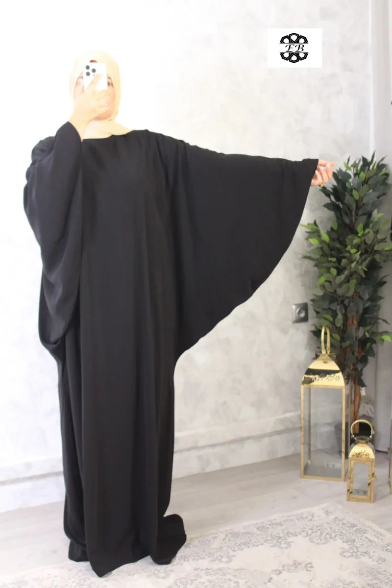 abaya papillon manches ouvertes noir wool peach Duna El Bassira F WP black 2