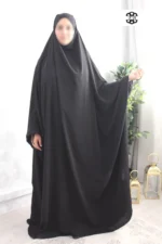 jilbab 1 pièce avec manches papillon pour femme musulmane de couleur noir, en tissu wool peach et de la marque El Bassira.