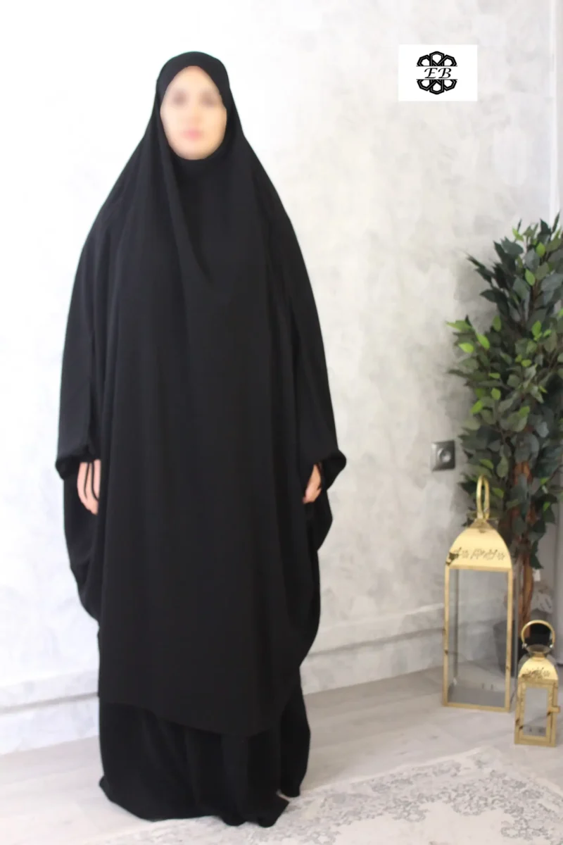 jilbab 2 pieces papillon jupe evasee noir caviary El Bassira A3j CAV black 2