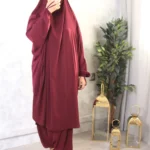 Jilbab 2 pièces sarouel bordeaux 162 wool peach El Bassira (A2s WP 162)