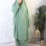 Jilbab 2 pièces sarouel vert clair 262 wool peach El Bassira (A2s WP 262)