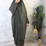 Jilbab 2 pièces sarouel vert foncé 246 wool peach El Bassira (A2s WP 246)