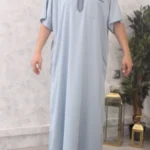 qamis manches courtes bleu clair grisé 192 brodé (Mc Br 192)