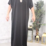 qamis manches courtes noir brodé (Mc Br black)