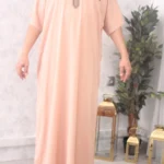 qamis manches courtes nude clair 189 brodé (Mc Br 189)