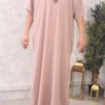 qamis manches courtes taupe 181 brodé (Mc Br 181)