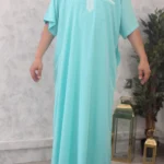 qamis manches courtes turquoise 183 brodé (Mc Br 183)