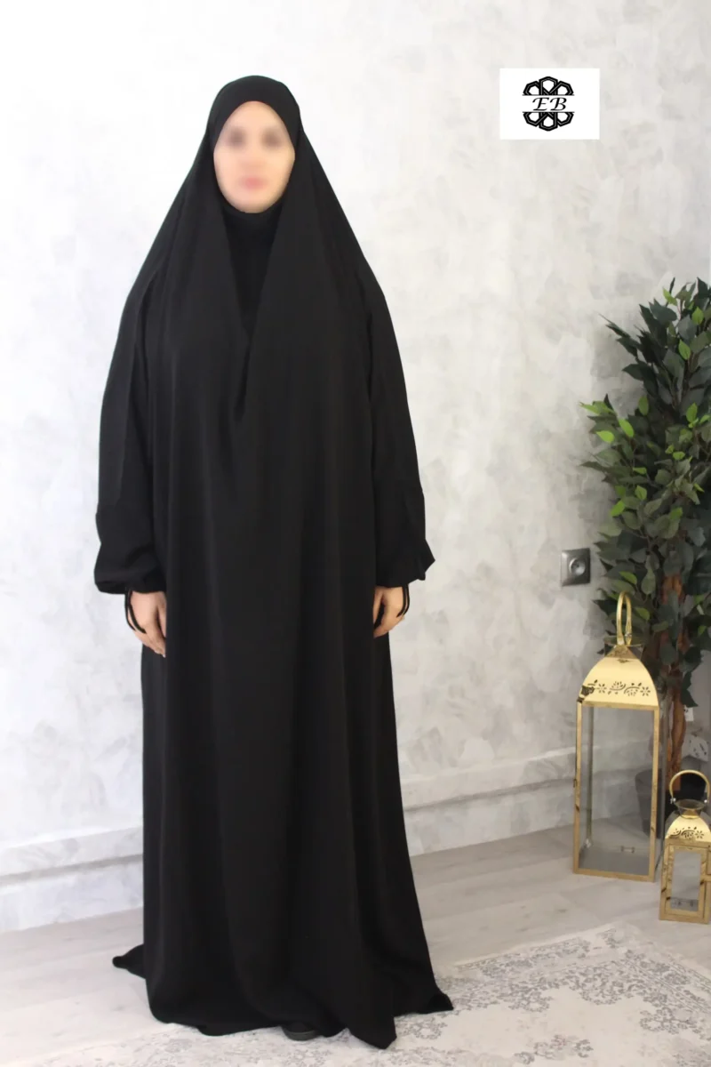 jilbab 1 piece noir wool peach t3 El Bassira A1 WP noir