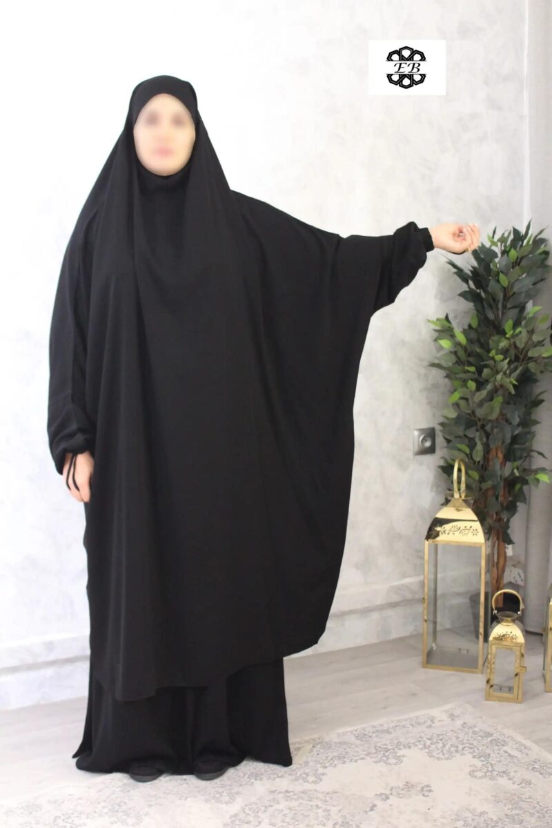 jilbab-2-pieces-jupe-evasee-noir-wool-peach-El-Bassira-A2j-WP-black jilbab 2 pieces jupe evasee noir wool peach El Bassira A2j WP black