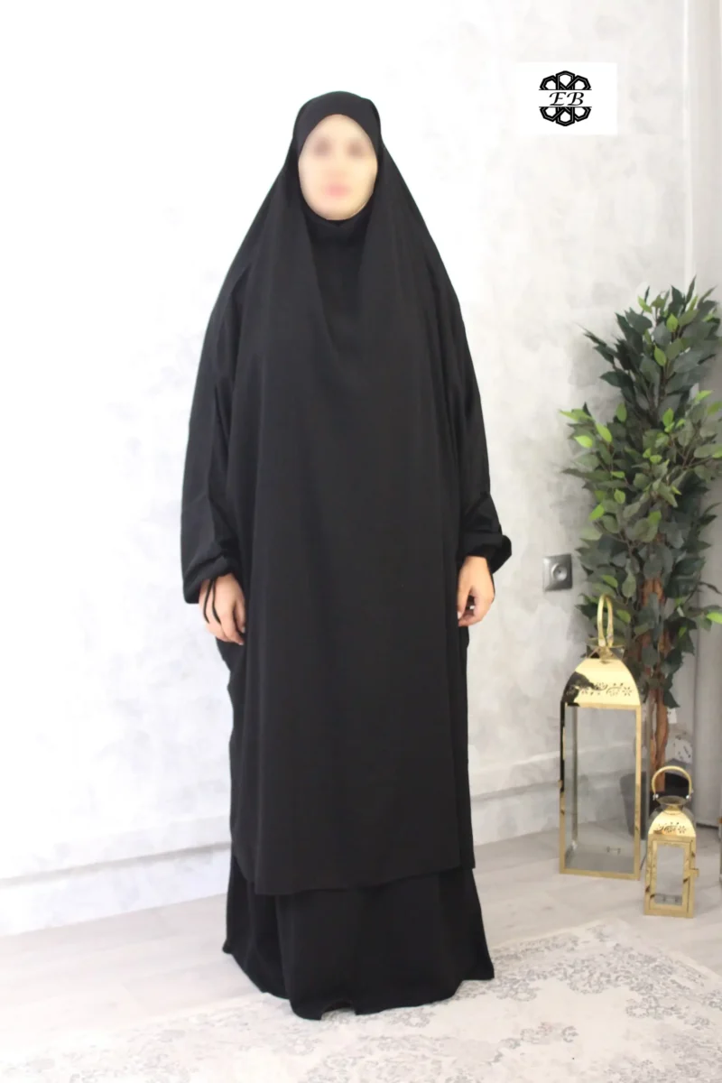 jilbab 2 pieces jupe evasee noir wool peach t3 El Bassira A2j WP noir