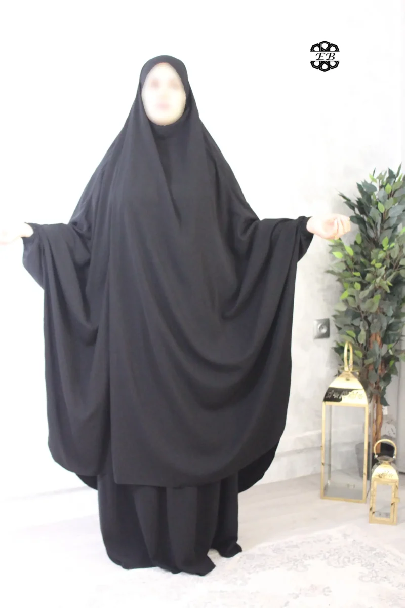 jilbab 2 pieces papillon jupe evasee noir wool peach t3 El Bassira A3j WP noir 2