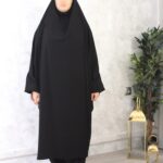 Jilbab sarouel noir Wool Peach El Bassira 2 pièces (A2s WP black)