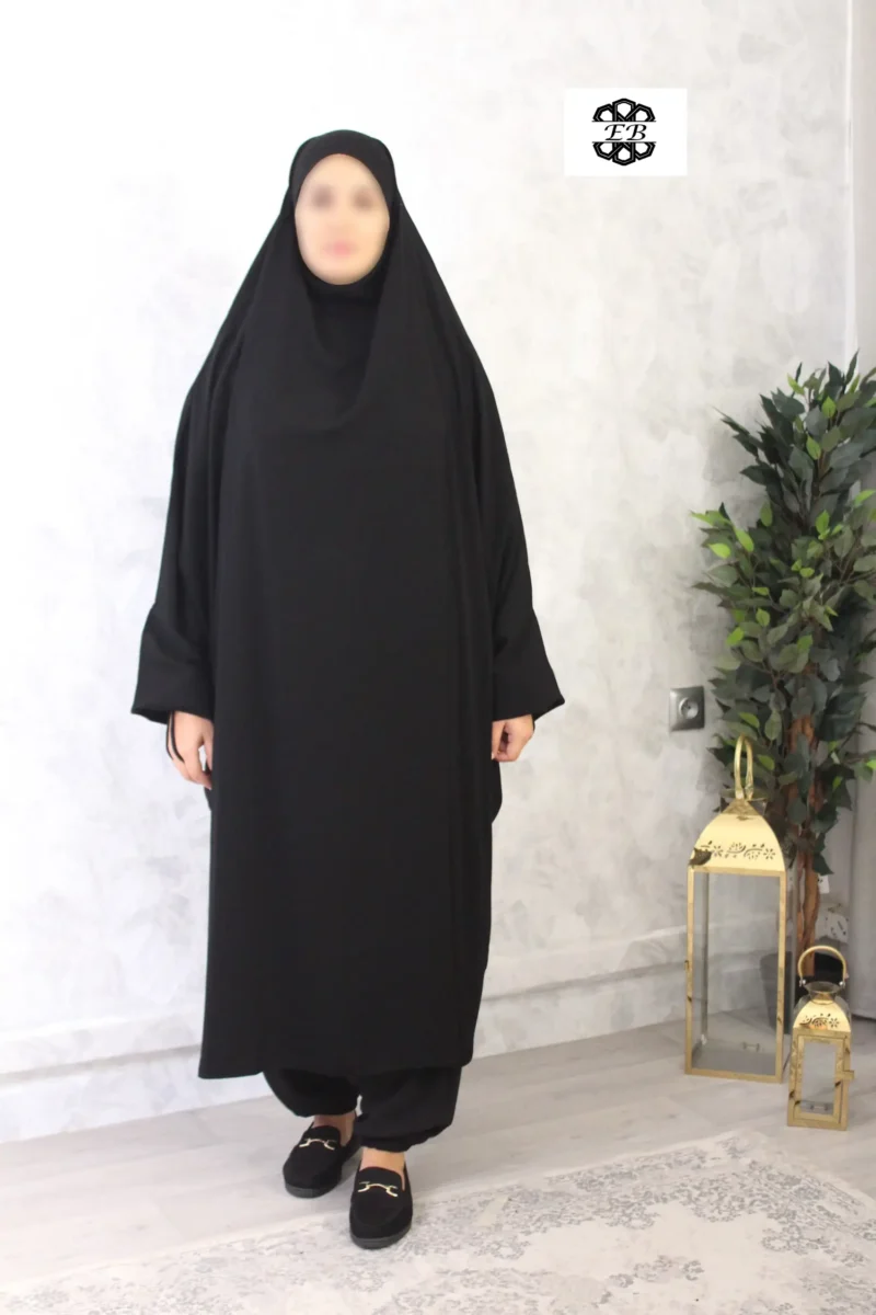 jilbab 2 pieces sarouel noir wool peach t3 El Bassira A2s WP noir