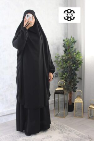 Jilbab noir 2 pièces jupe Koshibo El Bassira (A2j KOS black)
