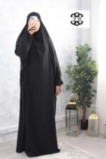 Jilbab 1 pièce noir intense fursan haut de gamme El Bassira (A1 FUR fb)