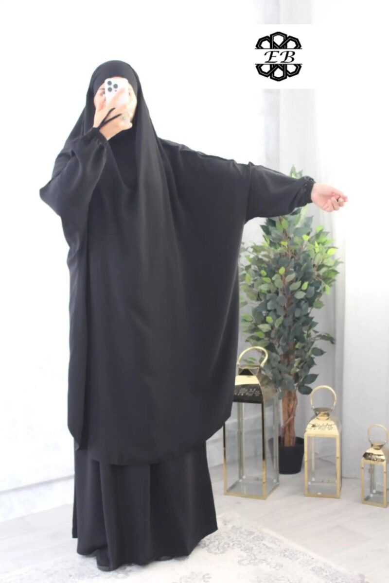 jilbab 2 pieces jupe evasee noir caviary El Bassira A2j CAV black 2