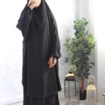Jilbab noir intense 2 pièces jupe Caviary El Bassira (A2j CAV fb)