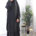 Jilbab 2 pièces jupe noir intense Fursan haut de gamme El Bassira (A2j FUR fb)