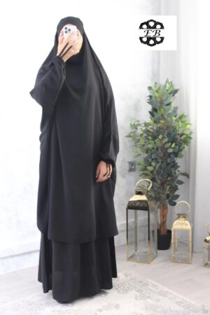 Jilbab 2 pièces jupe noir intense Fursan haut de gamme El Bassira (A2j FUR fb)