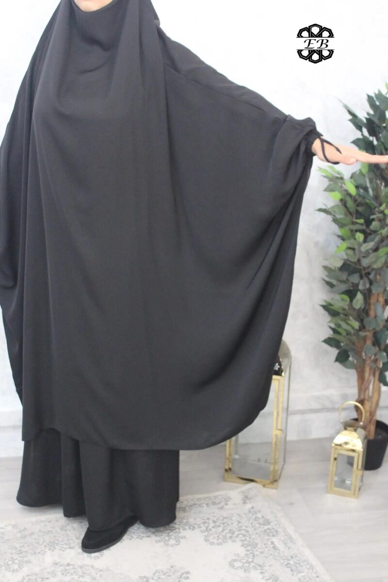 jilbab 2 pieces papillon jupe evasee wool peach noir intense El Bassira A3j WP formal black 4