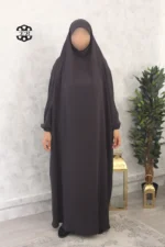 Jilbab 1 pièce Jazz gris anthracite Kellya vue de face (A1 jazz 29)