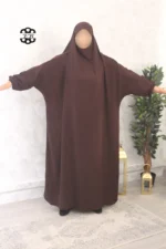 Jilbab 1 pièce Jazz marron bistre kellya vue de face 2 (A1 jazz 04)