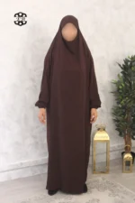 Jilbab 1 pièce Jazz marron bistre kellya vue de face (A1 jazz 04)