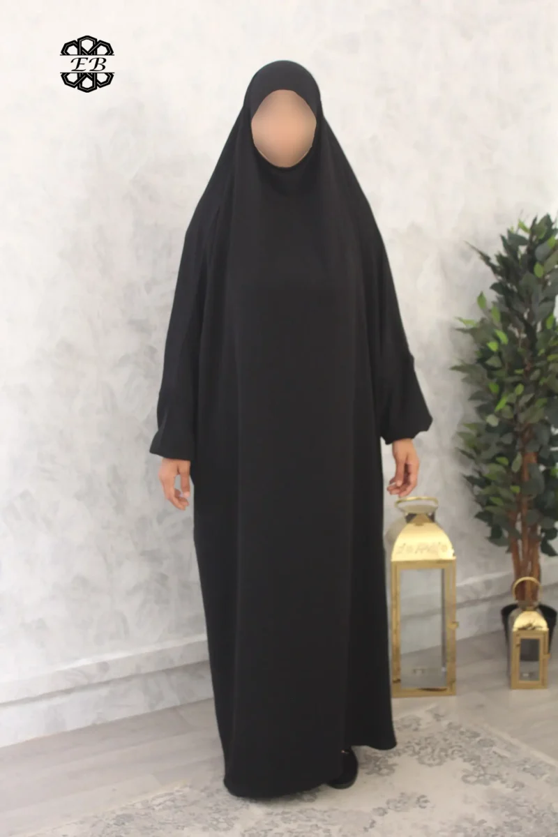 Jilbab 1 pièce Jazz noir Kellya vue de face (A1 jazz black)