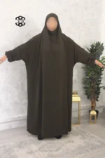 Jilbab 1 pièce Jazz vert kaki foncé Kellya vue de face 2 (A1 jazz 52)