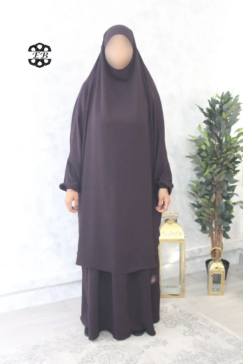 Jilbab jupe Jazz aubergine Kellya vue de face (A2j jazz 109)