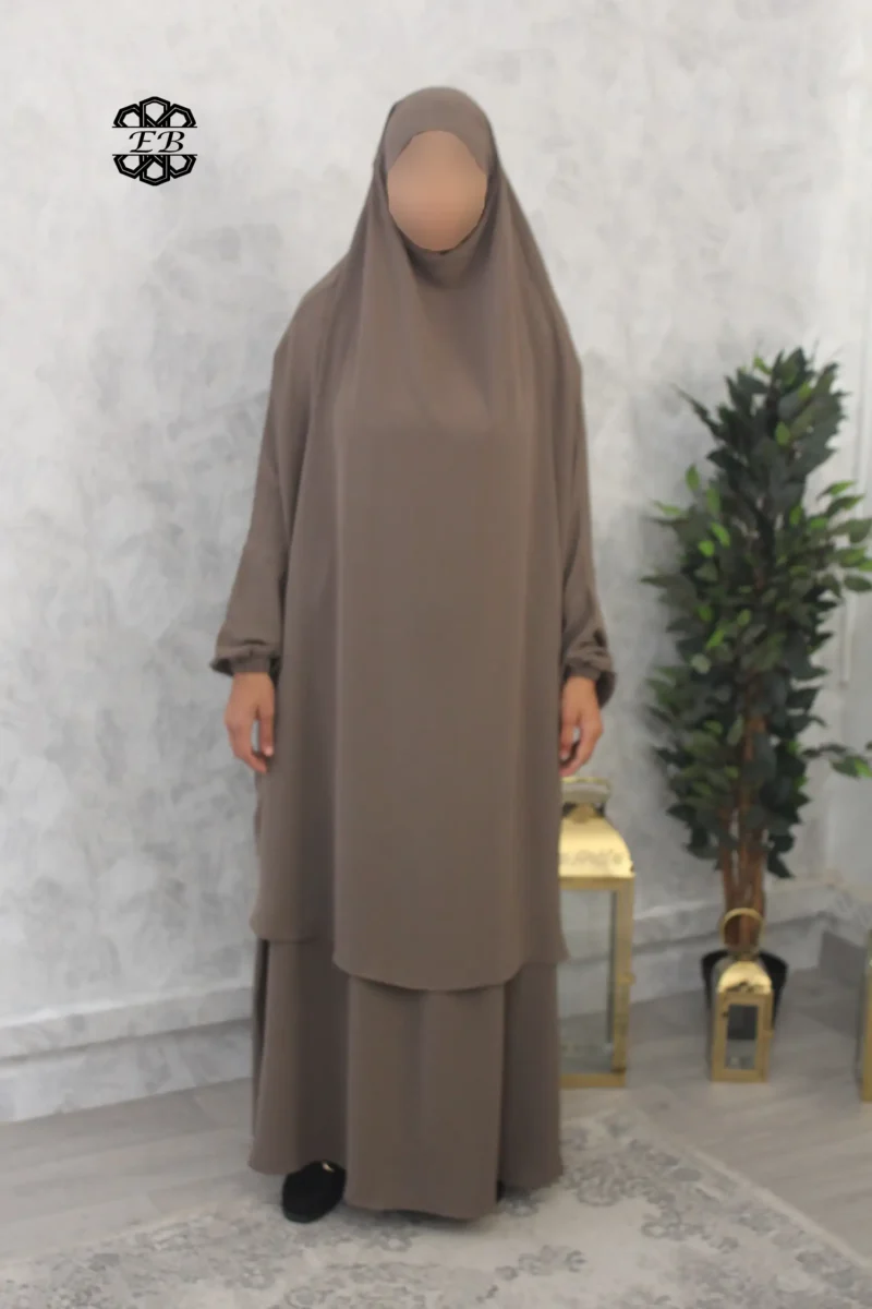 Jilbab jupe Jazz taupe Kellya vue de face (A2j jazz 11)
