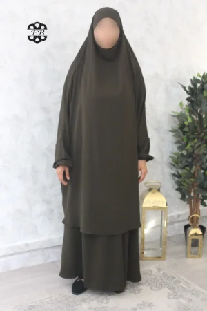 Jilbab jupe Jazz vert kaki foncé Kellya vue de face (A2j jazz 52)