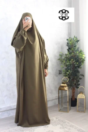 Jilbab 1 pièce vert kaki koshibo El Bassira (A1 KOS green)