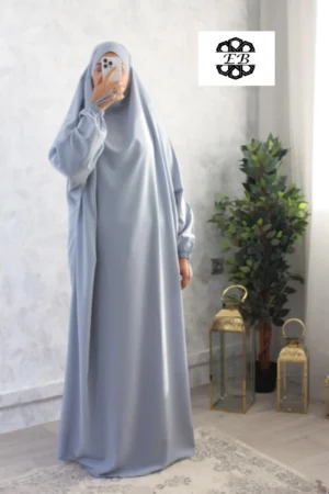 Jilbab 1 pièce bleu ciel grisé koshibo El Bassira (A1 KOS grey)