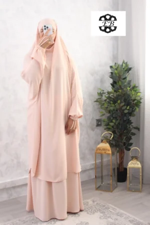 Jilbab 2 pièces jupe beige rose koshibo El Bassira (A2j KOS beige)